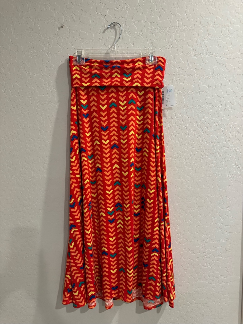 LuLaRoe Red Chevron Maxi Skirt with Multicolor Accents